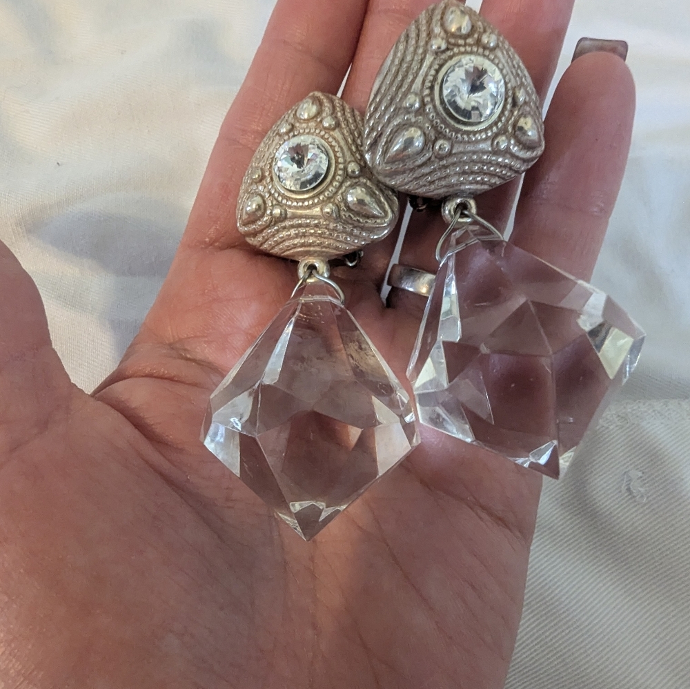 Source Unknown Silver And Clear Geometric Earrings - image 8